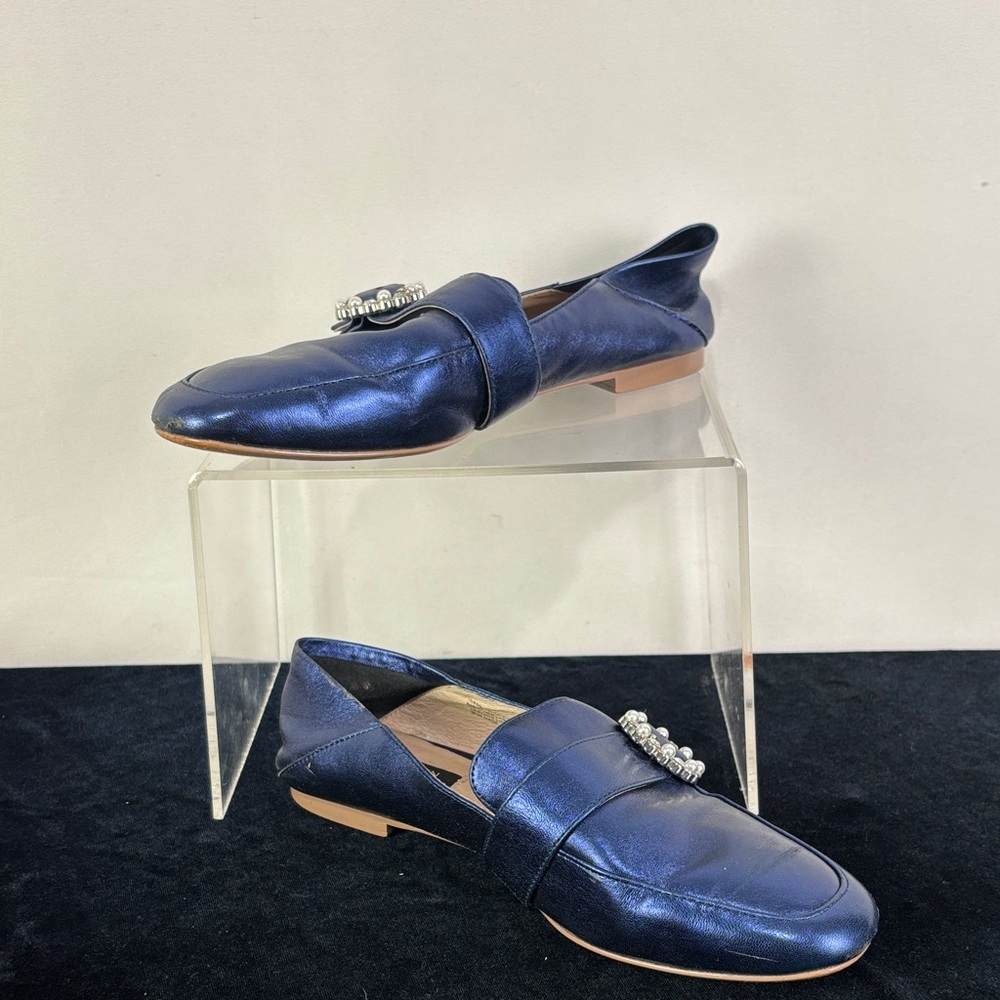 Ava and Aiden Blue Shimmer w Pearl Trim Flats